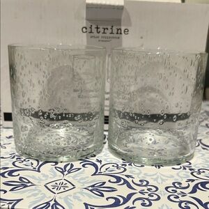 Set of Two Magenta Citrine Bubble Glass Cocktail Glasses